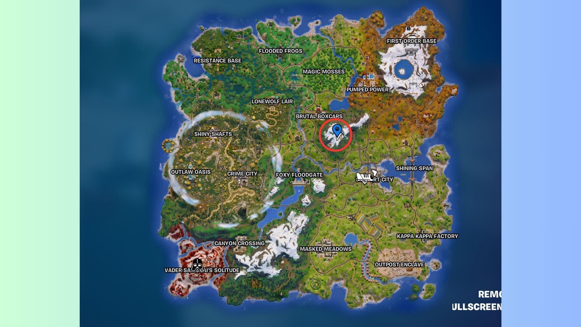 Land at this location to find and loot the secret cave in Fortnite Chapter 6 Season 3 (Image via Sportskeeda Gaming || Epic Games)